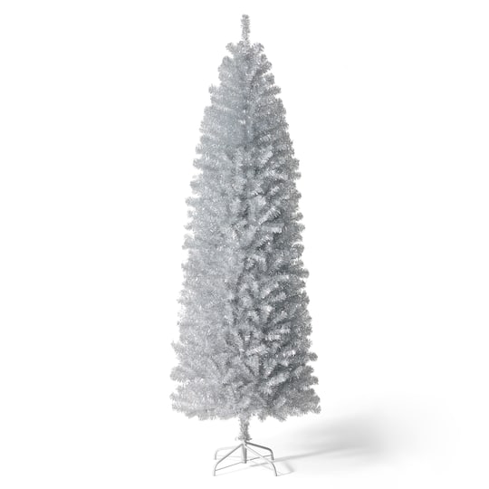 7.5ft. Unlit Silver Pencil Tinsel Artificial Christmas Tree